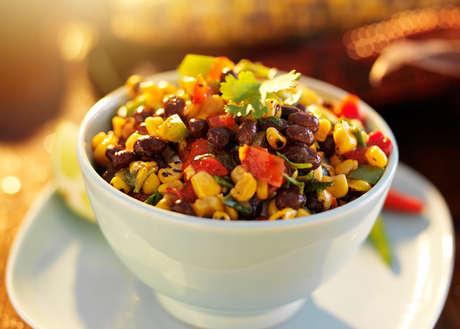 Grilled corn salad with black beans and avocado