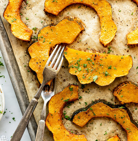 image of roasted acorn squash from the nelson olive oil company